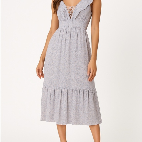 Lush Dresses & Skirts - Floral Ruffle Sleeve Maxi Dress ruffle sleeve ditsy floral tiered violet Sz SM